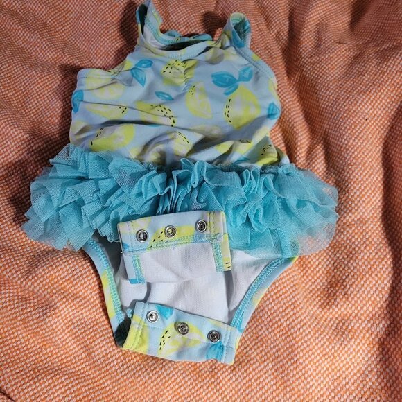 Cat & Jack One Peice Baithing Blue And Lemons Tutu Bottom Snaps Size 6-9M - Picture 9 of 10